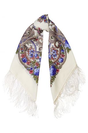 Павловопосадская Платочная Мануфактура Белый платок с цветочным орнаментом
