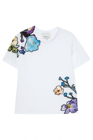 3.1 Phillip Lim Белая футболка с цветочной вышивкой