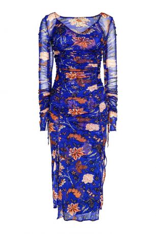 Diane von Furstenberg Синее драпированное платье с цветами