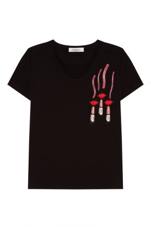 Valentino Черная футболка с аппликацией