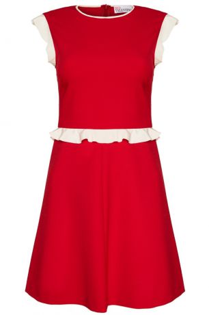Red Valentino Красное платье с белыми оборками