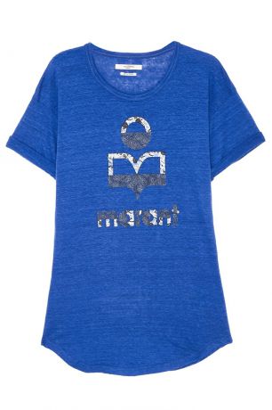 Isabel Marant Etoile Синяя льняная футболка с логотипом