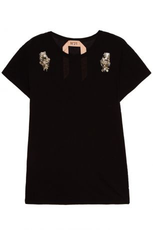 No.21 Черная футболка с вышивкой