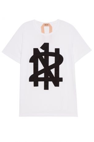 No.21 Белая футболка с нашивкой-логотипом