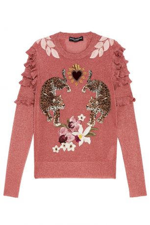 Dolce&Gabbana Розовый джемпер из люрекса с леопардами