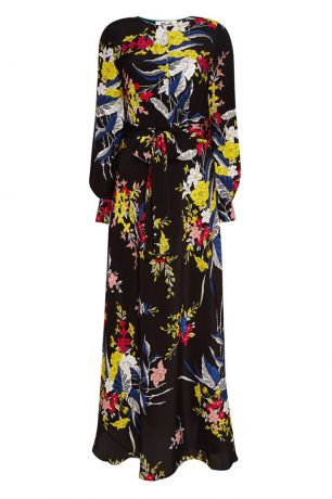Diane von Furstenberg Черное шелковое платье с цветами