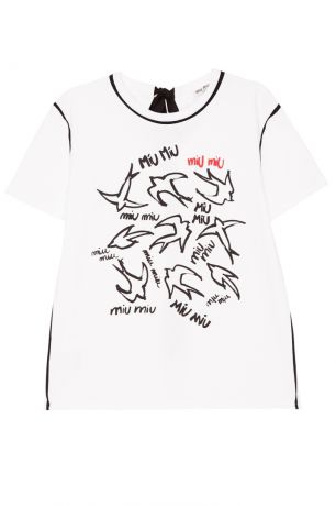 Miu Miu Хлопковая футболка с контрастным принтом