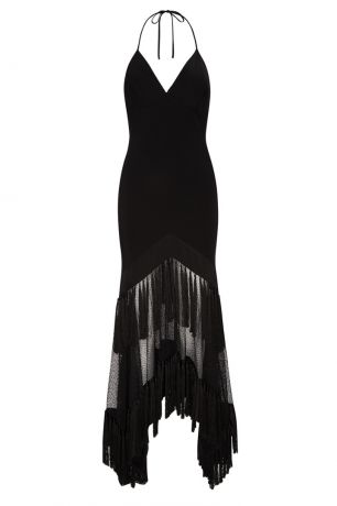 Diane von Furstenberg Черное платье-комбинация с бахромой