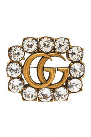 Gucci Брошь с прозрачными кристаллами Double G