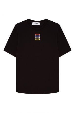 MSGM Черная хлопковая футболка с логотипами