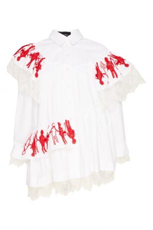 Simone Rocha Асимметричная блузка с кружевом и вышивкой