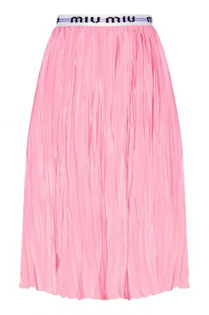 Miu Miu Жатая розовая юбка из шелка