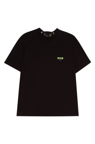 MSGM Черная хлопковая футболка с логотипом