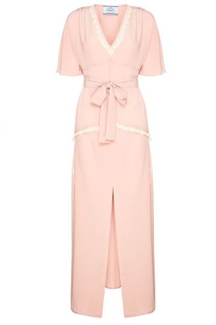 Prada Розовое платье из шелка с кружевом