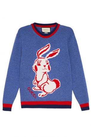 Gucci Синий шерстяной джемпер с кроликом