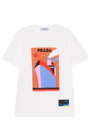 Prada Хлопковая футболка с принтом