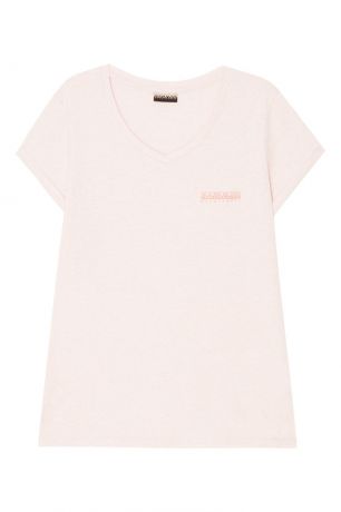 Napapijri Хлопковая розовая футболка с V-вырезом
