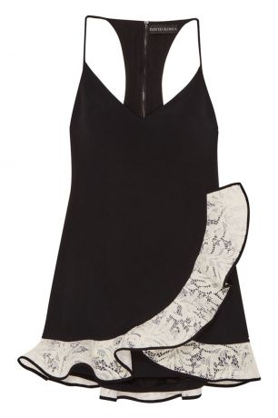 David Koma Черное платье-мини с кружевным воланом