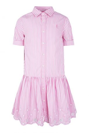 Ralph Lauren Children Платье в розовую полоску с ажурной отделкой