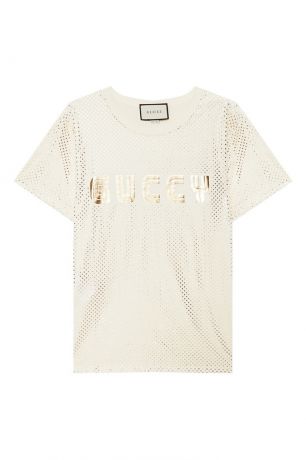 Gucci Бежевая футболка с ламинированной отделкой