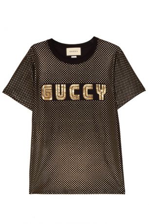 Gucci Черная футболка с ламинированным принтом