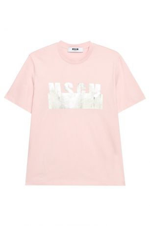MSGM Розовая футболка с серебристым логотипом