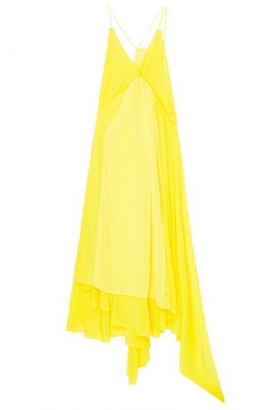 Balenciaga Желтое шелковое платье с кружевом