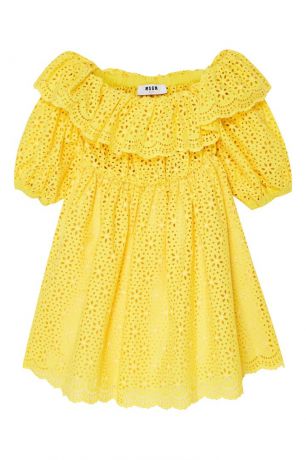 MSGM Желтое платье из вышитого хлопка