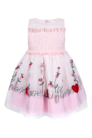 Simonetta Mini Розовое платье с резинкой и вышивкой