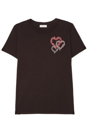 Sandro Черная футболка с цветочной вышивкой