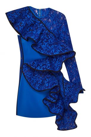 David Koma Синее платье-мини с асимметричным воланом