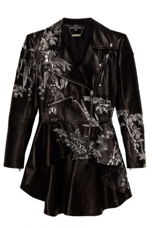 Alexander McQueen Кожаная куртка с цветочной вышивкой
