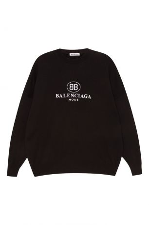 Balenciaga Черный шерстяной джемпер с вышитым логотипом