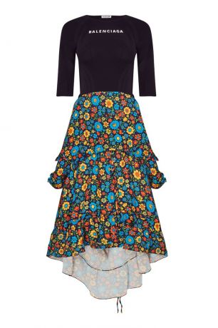 Balenciaga Комбинированное платье с цветным подолом