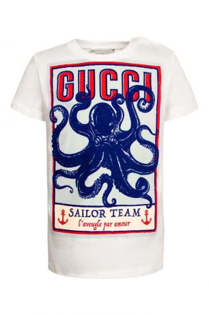 Gucci Children Белая футболка с осьминогом