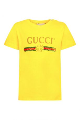 Gucci Children Желтая футболка с логотипом