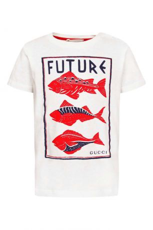 Gucci Children Белая футболка с рыбами