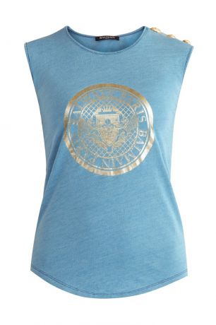 Balmain Синяя хлопковая футболка с логотипом