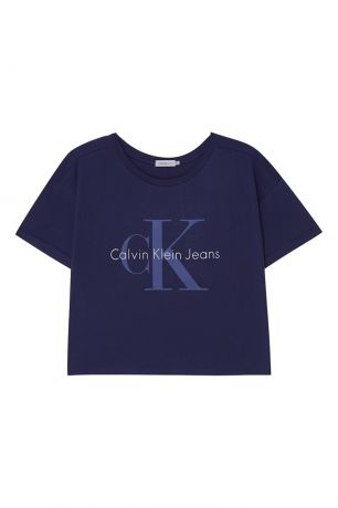 Calvin Klein Синяя хлопковая футболка с логотипом