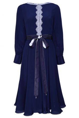 The Dress Синее шелковое платье с поясом