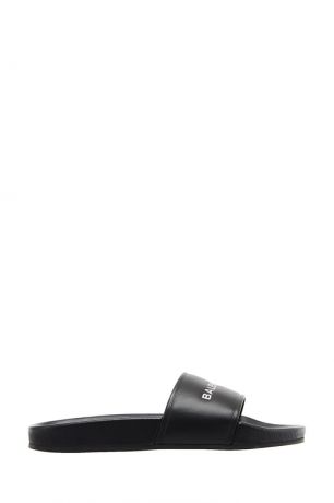 Balenciaga Черные кожаные шлепанцы с логотипом