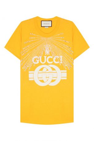 Gucci Желтая футболка с кристаллами