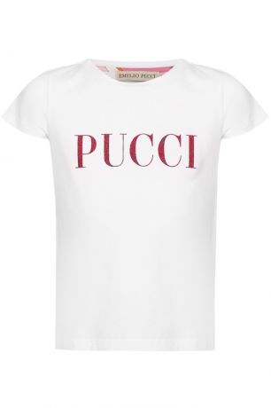 Emilio Pucci Children Белая футболка с блестящим логотипом