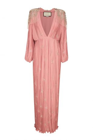 Gucci Розовое платье из плиссированного шелка