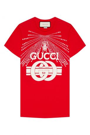 Gucci Красная футболка с кристаллами