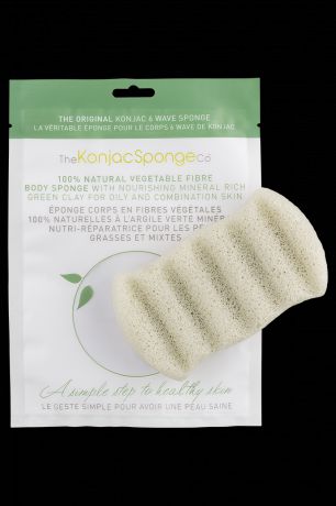 The Konjac Sponge Co Спонж для мытья тела с зеленой глиной для расширенных пор 6 Wave Body Sponge Green Clay