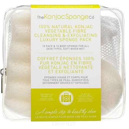The Konjac Sponge Co Дорожный набор спонжей в косметичке-сеточке Travel/Gift Sponge Bag Duo Pack 100% Pure