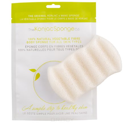 The Konjac Sponge Co Спонж для мытья тела 6 Wave Body Pure White без добавок, 1 шт (экстра-большая)