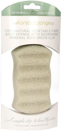 The Konjac Sponge Co Спонж для мытья тела Premium Six Wave Body Puff with French Green Clay с зеленой глиной (премиум-упаковка)