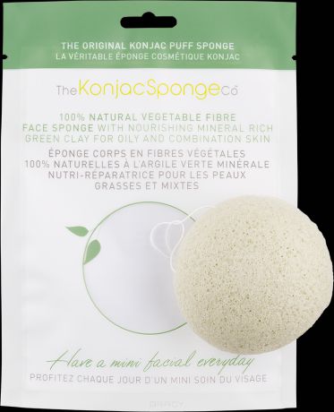 The Konjac Sponge Co Спонж для умывания лица Facial Puff Green Clay с зеленой глиной, 1 шт (премиум-упаковка)